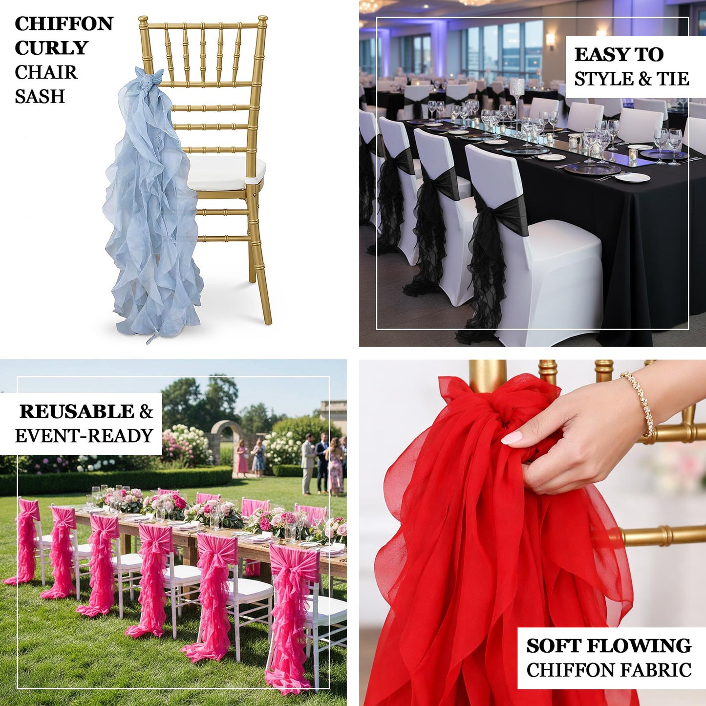 Red Chiffon Chair Sash 32" Long – Easy to Style & Tie for Events