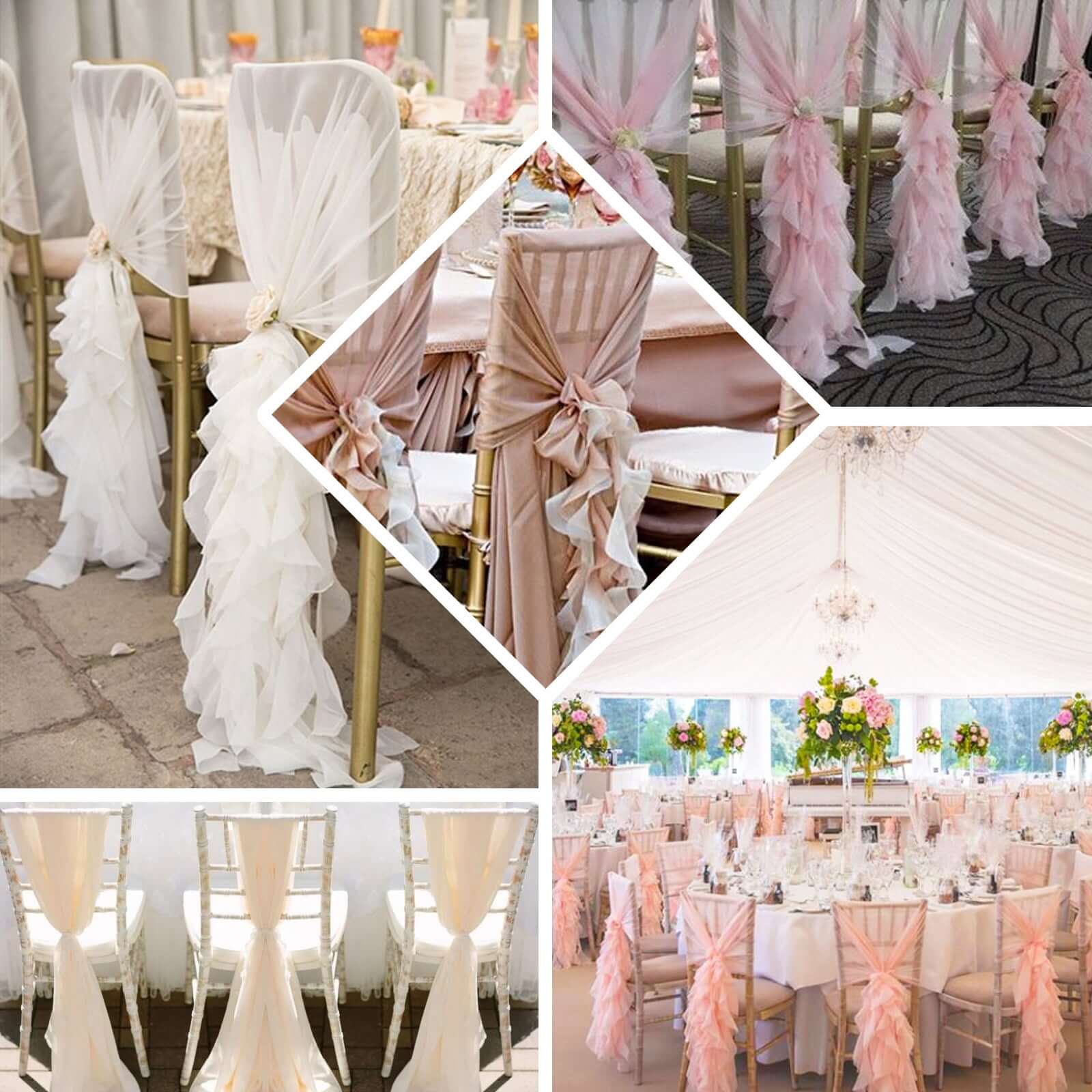 Silver Chiffon Curly Chair Sash