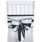 Black and white stripe satin chair sash on a white chair. #whtbkgd