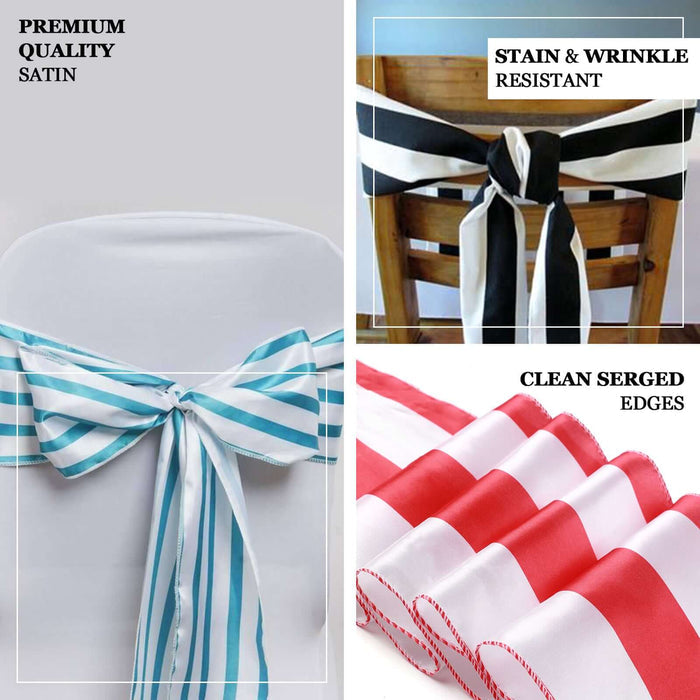 5 Pack | Black and White Stripe Satin Chair Sashes | 6"x108"