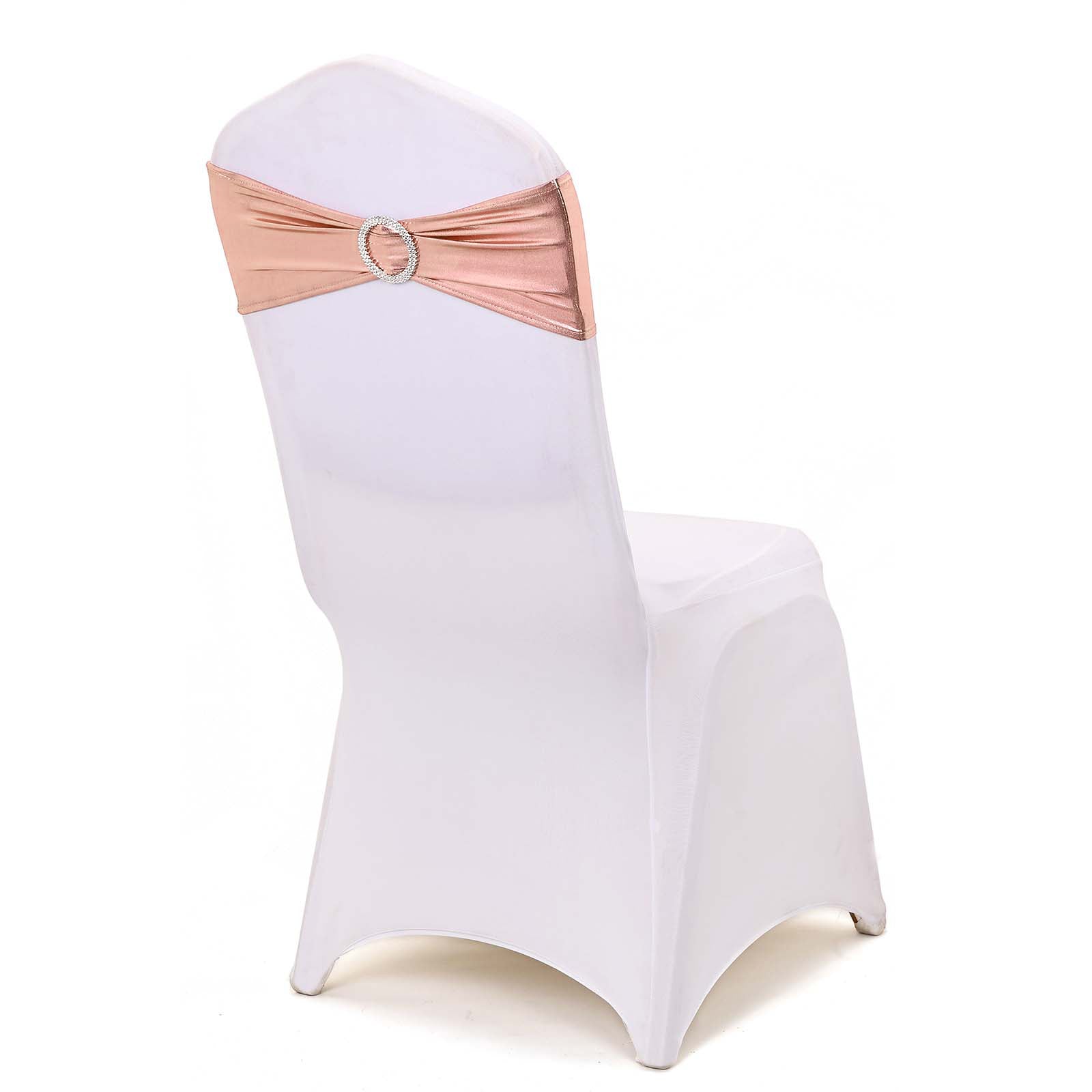 Chair Sashes 5 Pack Metallic Blush Spandex and Round Diamond Buckle