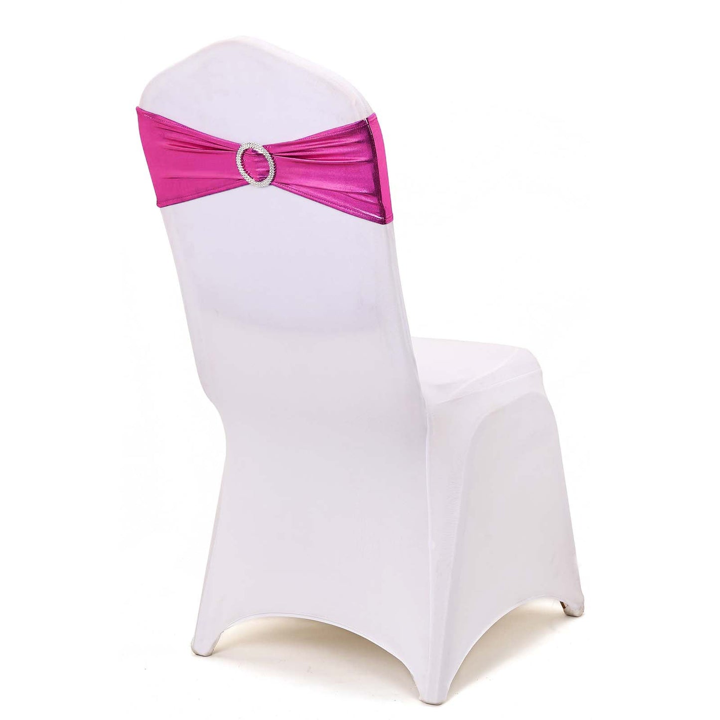 Fuchsia Spandex Chair Sashes with Attached Round Diamond Buckle 5 Pack