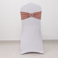 Rose gold shimmer tinsel spandex stretch chair sash with silver rhinestone buckle.