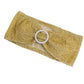 Champagne shimmer tinsel spandex stretch chair sash with rhinestone buckle.