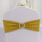 5 Pack Gold Shimmer Tinsel Spandex Stretch Chair Sashes With Round Silver Rhinestone Chair Buckles - 5"x12"