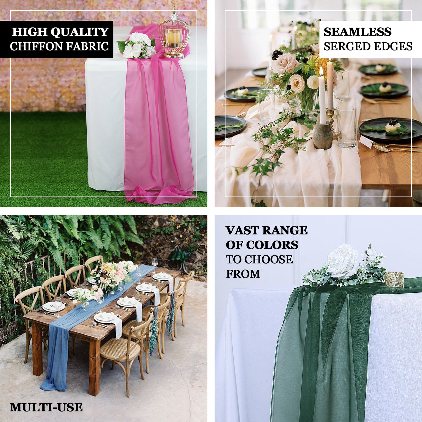6ft Dusty Sage Green Chiffon Table Runner on a table setting.