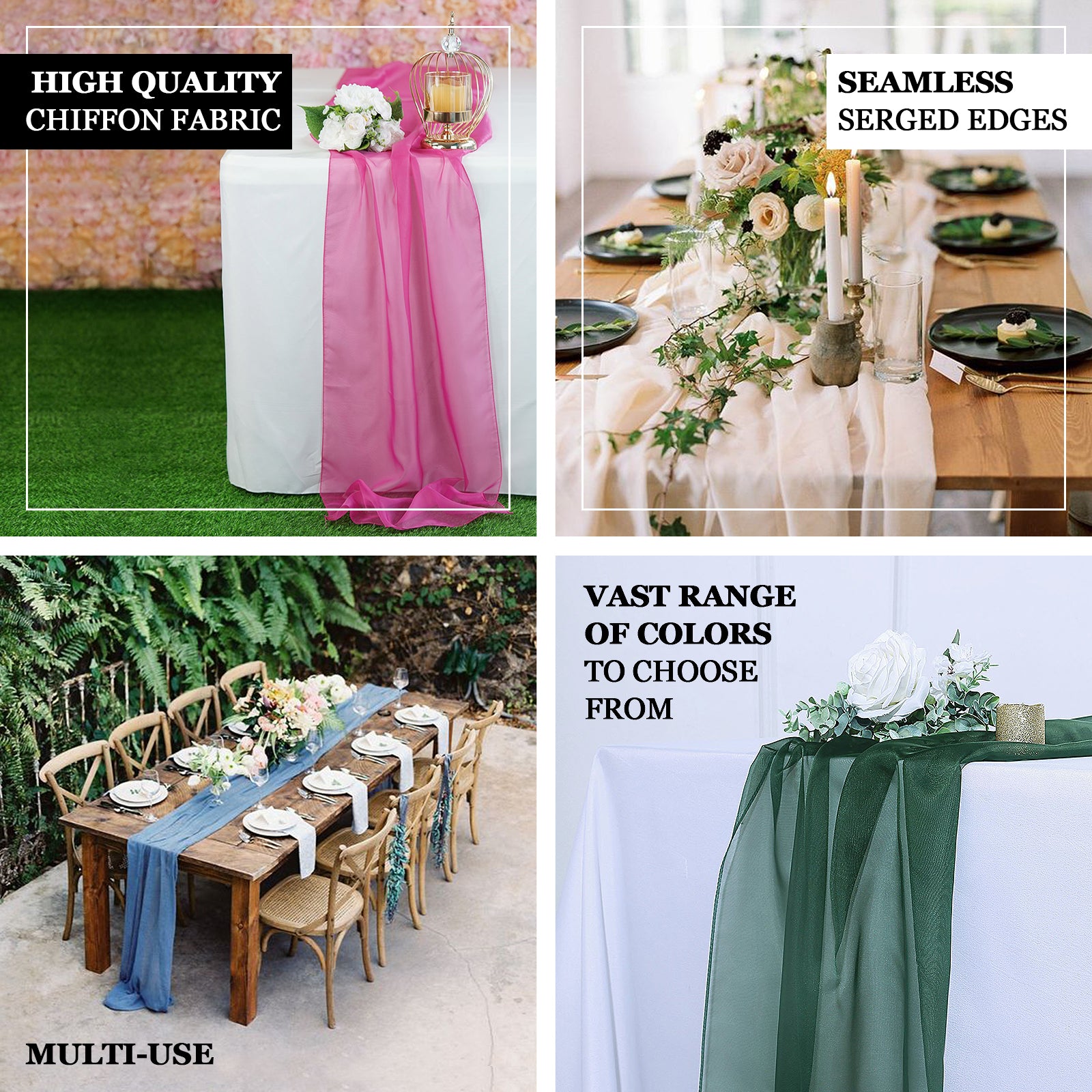 6ft Dusty Sage Green Chiffon Table Runner on a table setting.