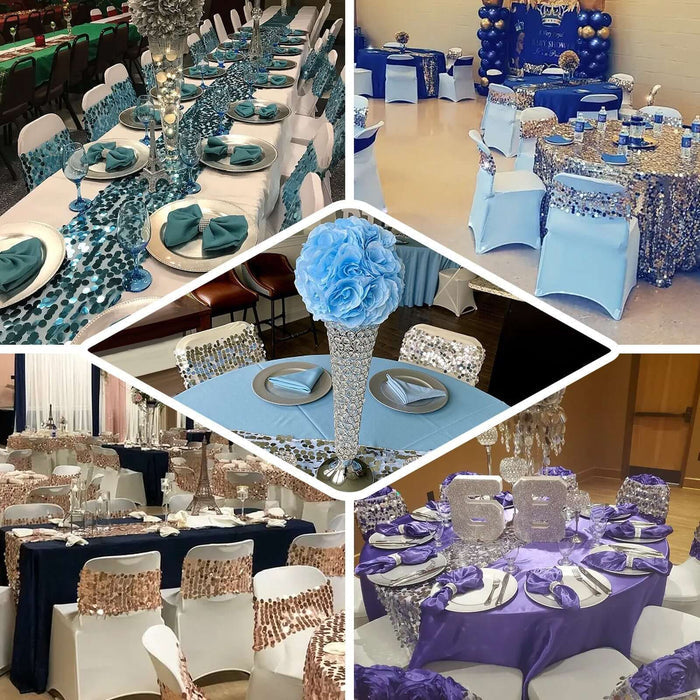 5 Pack | Iridescent Blue Big Payette Sequin Round Chair Sashes