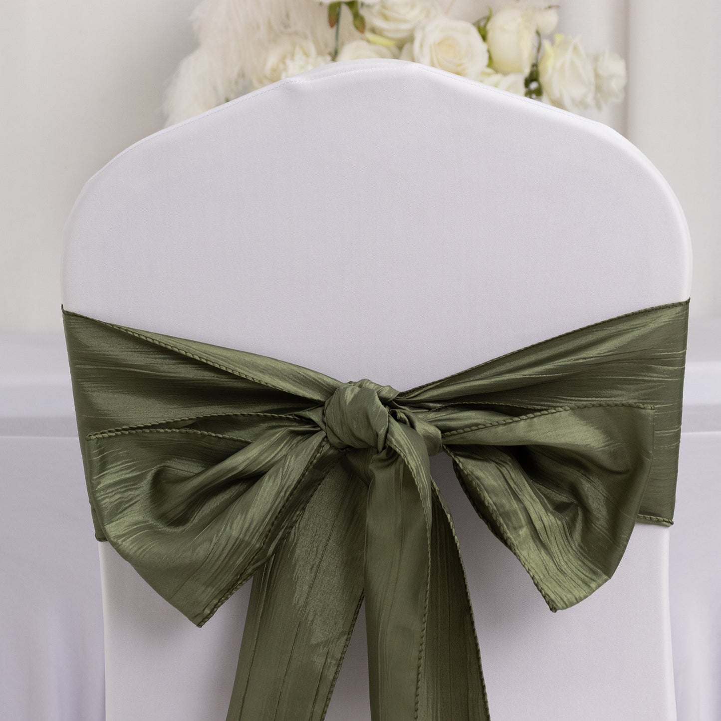 5 Pack Dusty Sage Green Accordion Crinkle Taffeta Chair Sashes - 6"x106"