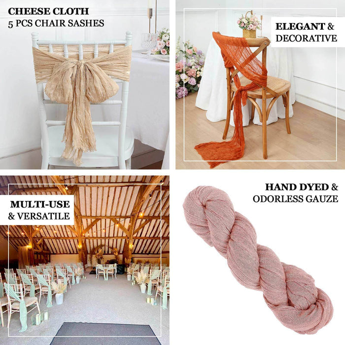 5 Pack | Beige Gauze Cheesecloth Boho Chair Sashes - 16" x 88"