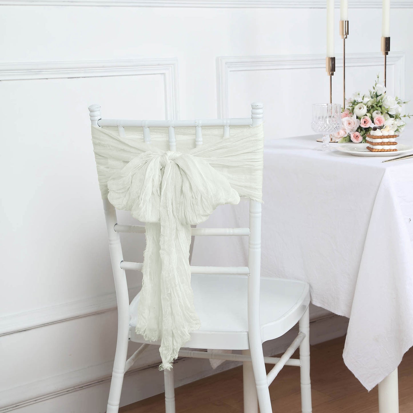 5 Pack | Ivory Gauze Cheesecloth Boho Chair Sashes - 16" x 88"