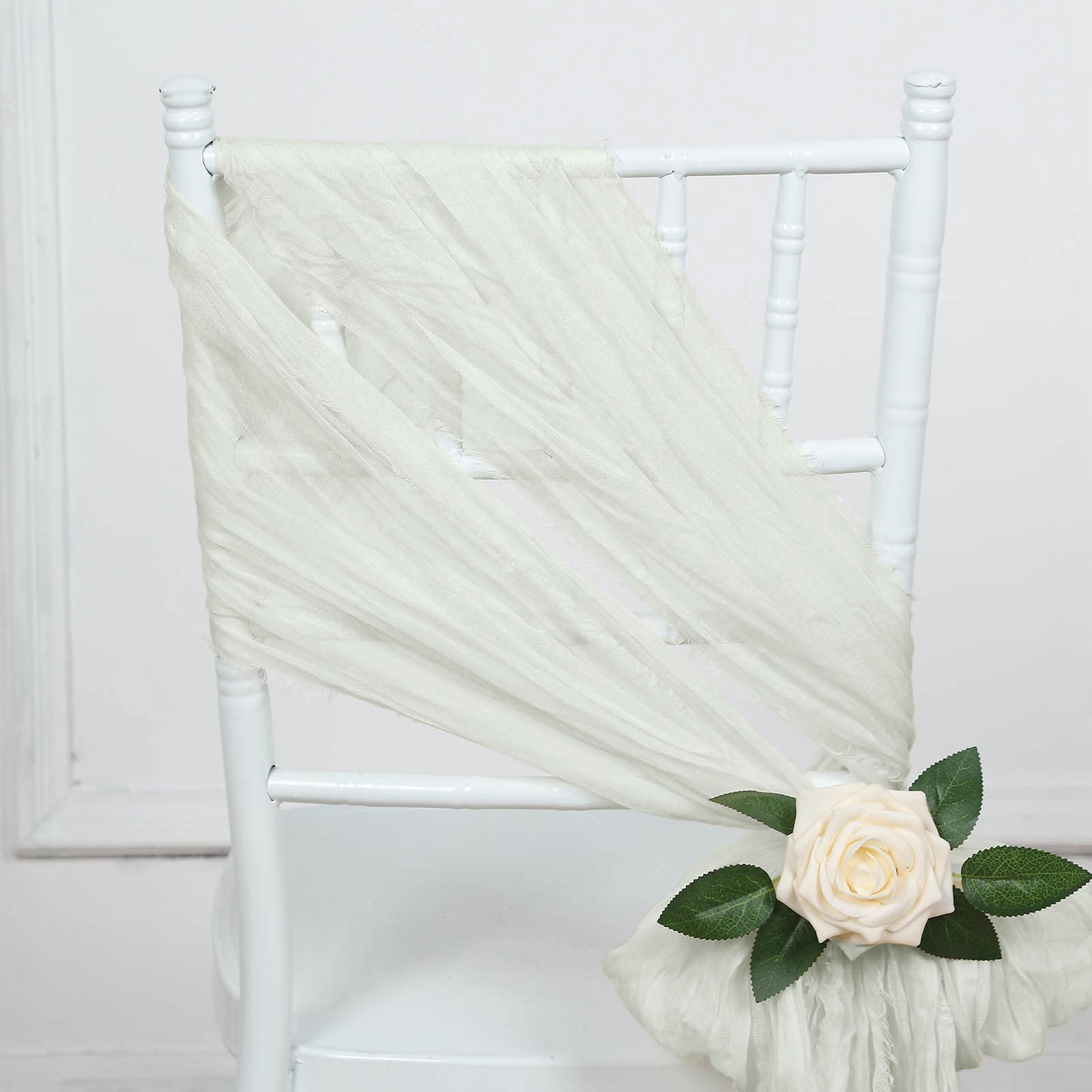 5 Pack | Ivory Gauze Cheesecloth Boho Chair Sashes - 16" x 88"