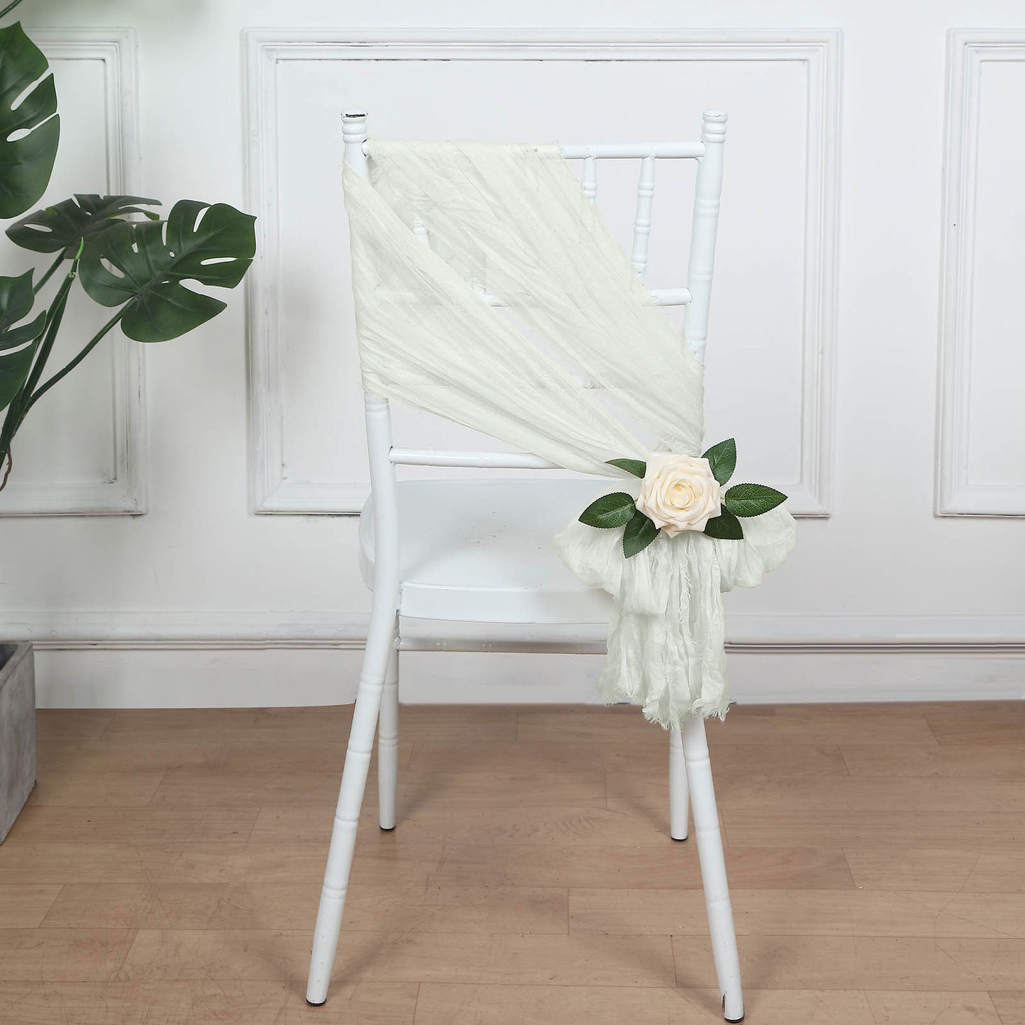 5 Pack | Ivory Gauze Cheesecloth Boho Chair Sashes - 16" x 88"