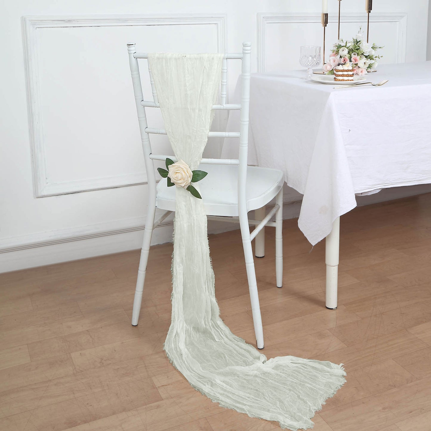 5 Pack | Ivory Gauze Cheesecloth Boho Chair Sashes - 16" x 88"