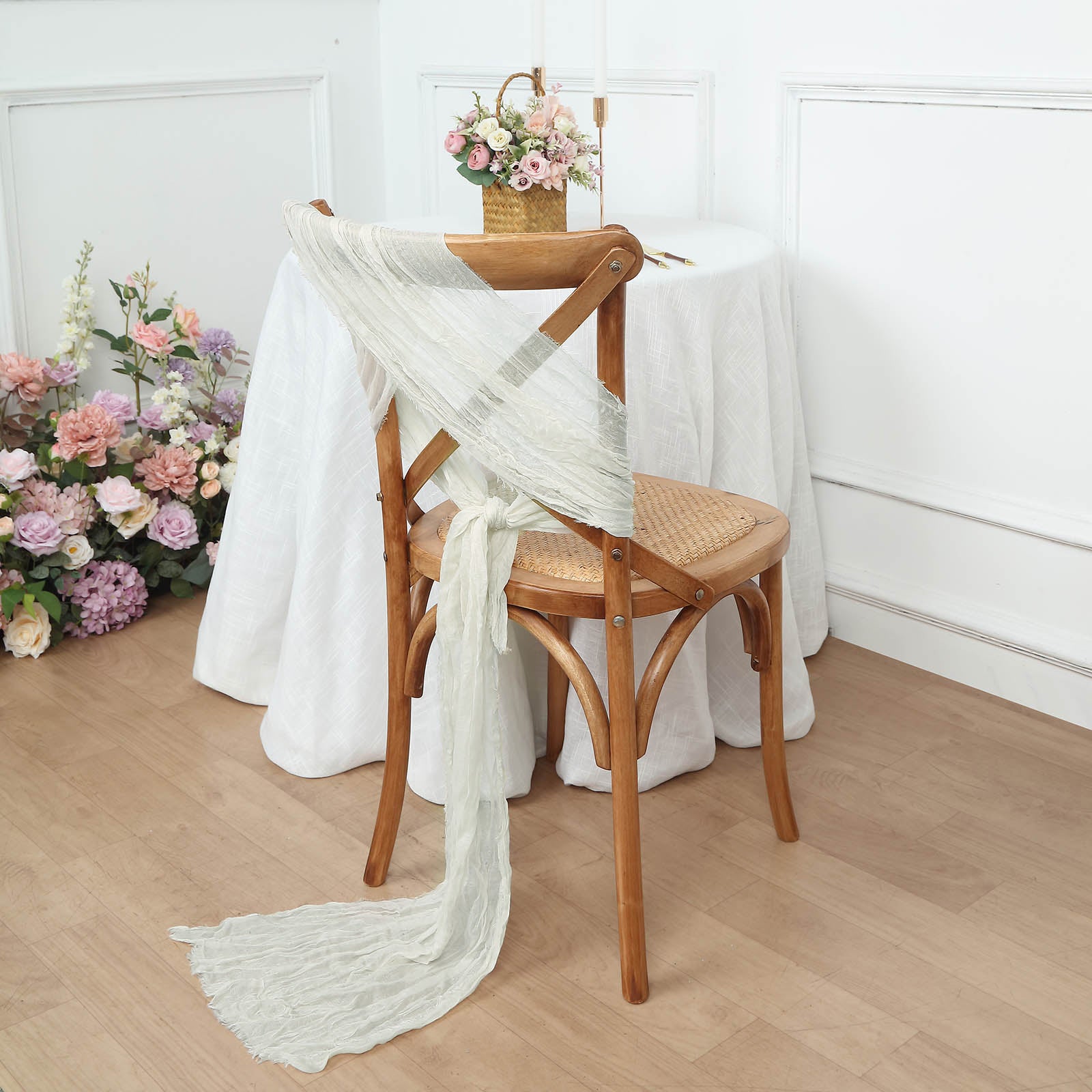 5 Pack | Ivory Gauze Cheesecloth Boho Chair Sashes#whtbkgd