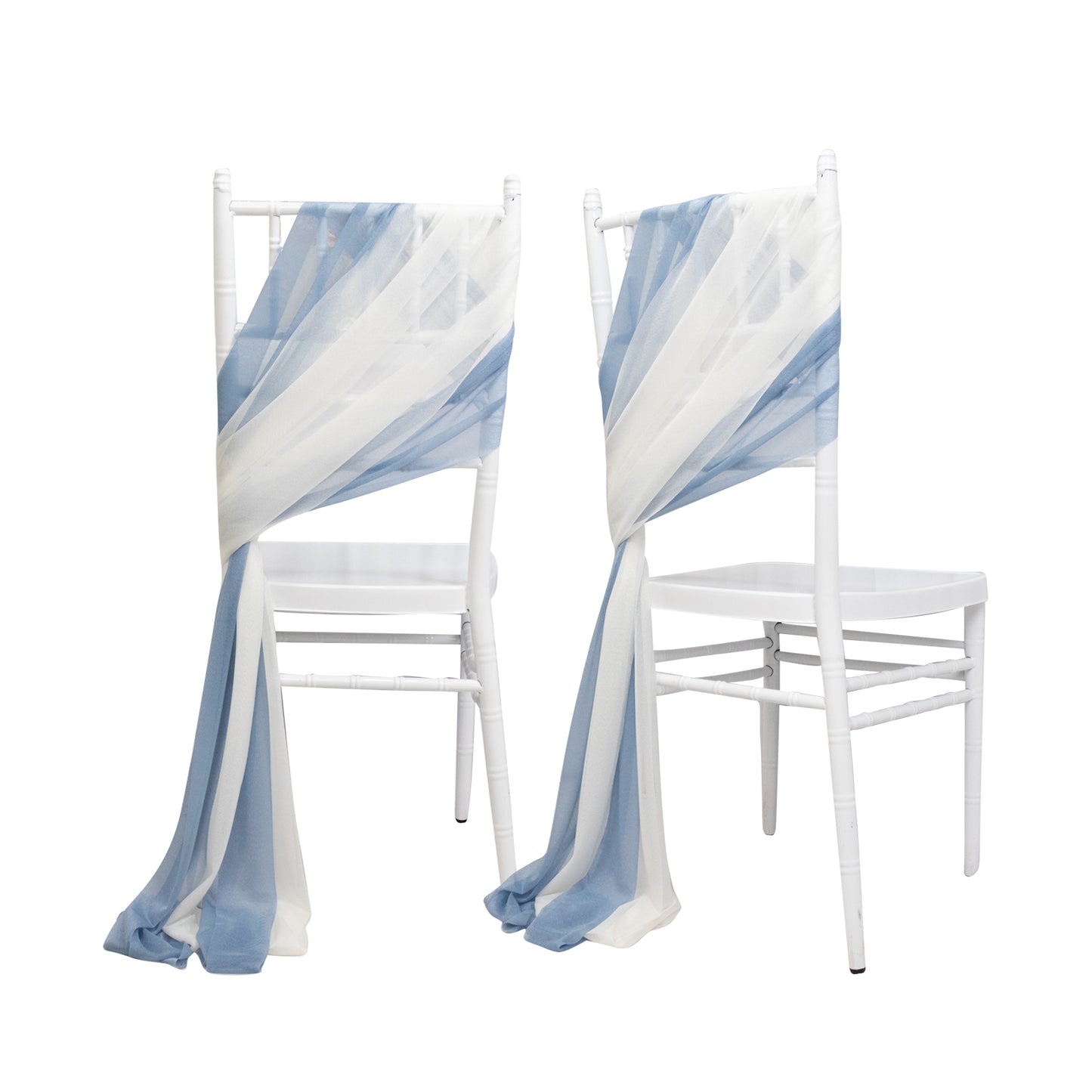 20-Pack Sheer Chair Drape Decor in Dusty Blue and Ivory – 9ft Shimmer Sash, Wrinkle-Free