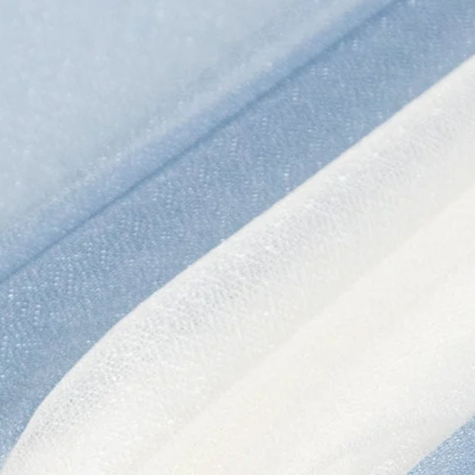 Dusty blue and ivory shimmer sheer table runners, wrinkle-free, 20-pack. #whtbkgd