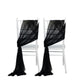 Black sheer chair drape decor with 9ft shimmer sashes, wrinkle-free.