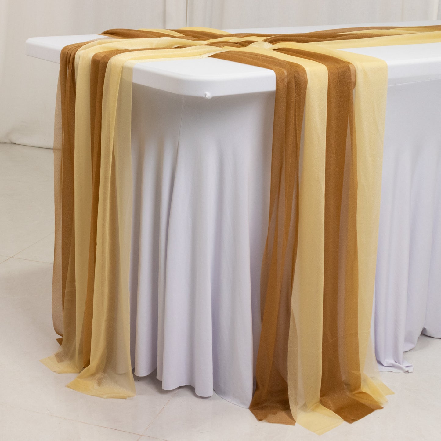 20-Pack 9ft Sheer Table Runners – Champagne/Gold Shimmer Sheer Drapes, Wrinkle-Free