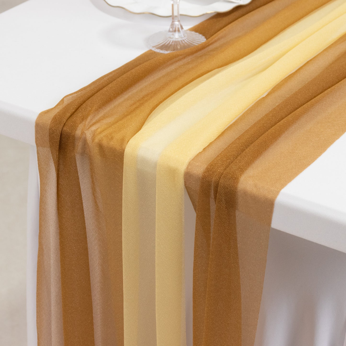 20-Pack 9ft Sheer Table Runners – Champagne/Gold Shimmer Sheer Drapes, Wrinkle-Free