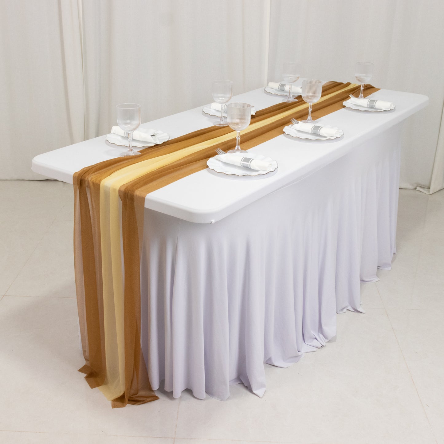20-Pack 9ft Sheer Table Runners – Champagne/Gold Shimmer Sheer Drapes, Wrinkle-Free