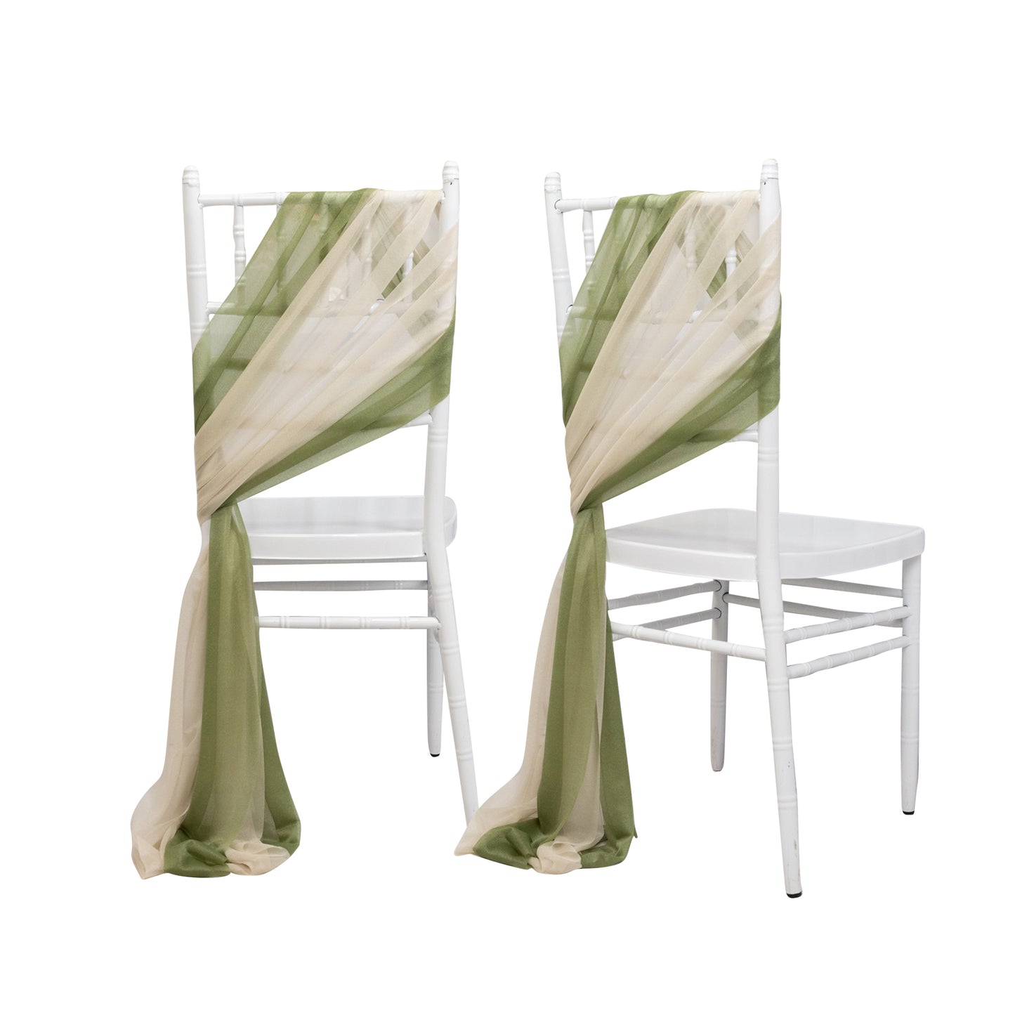 20-Pack Sheer Chair Drape Decor in Dusty Sage Green and Beige – 9ft Shimmer Sash, Wrinkle-Free