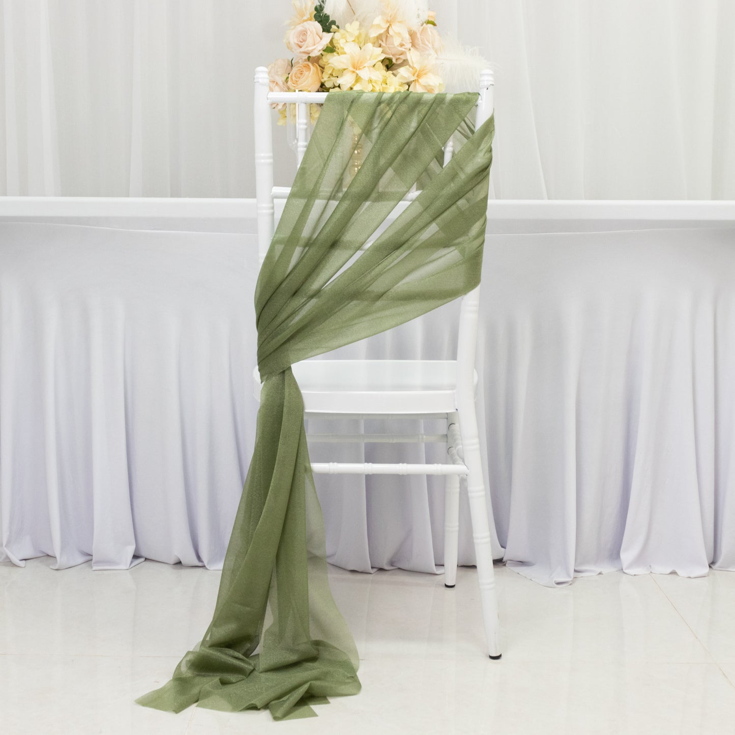 20-Pack Sheer Chair Drape Decor in Dusty Sage Green – 9ft Shimmer Sash, Wrinkle-Free