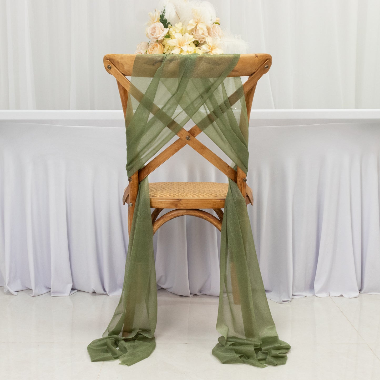 20-Pack Sheer Chair Drape Decor in Dusty Sage Green – 9ft Shimmer Sash, Wrinkle-Free