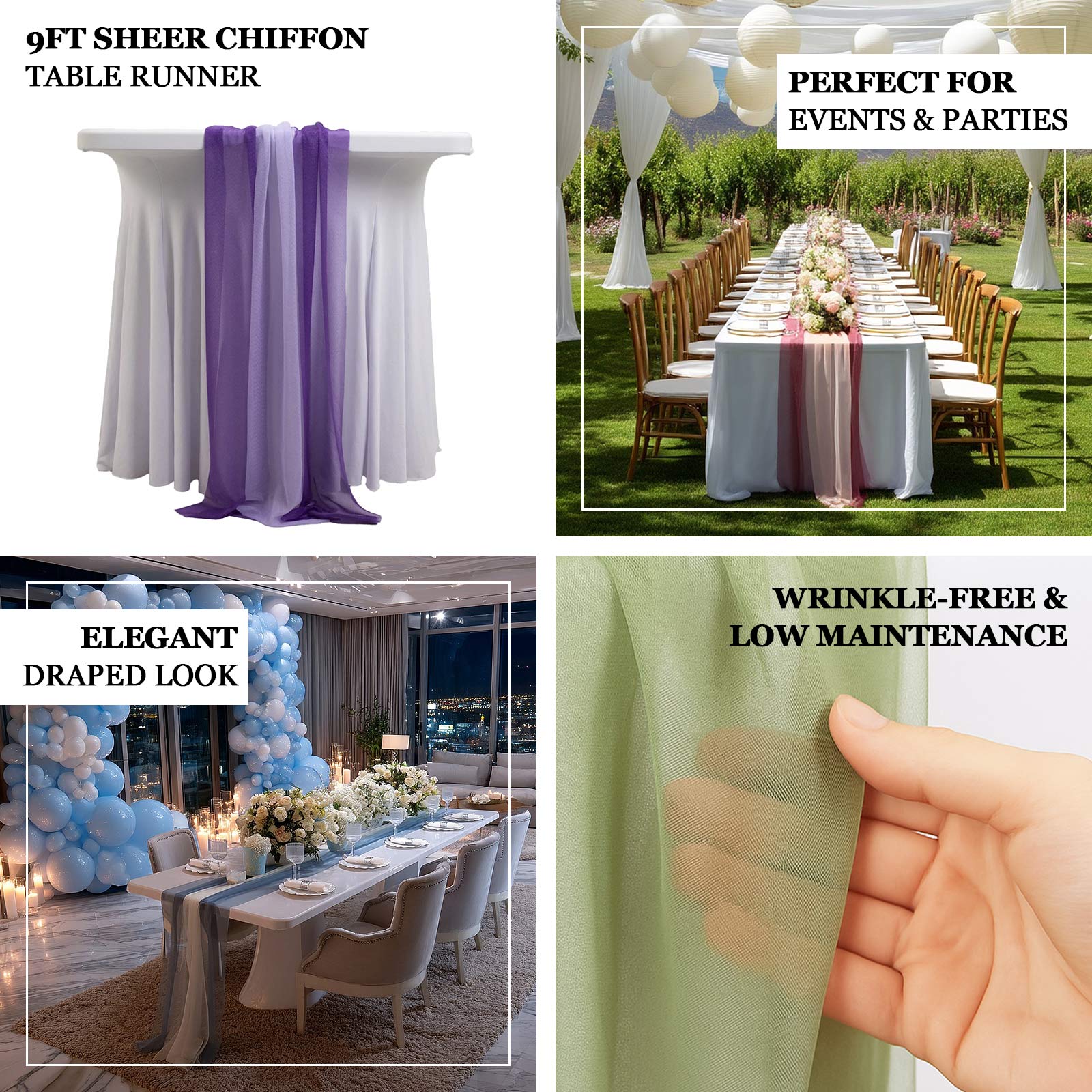 20-Pack 9ft Sheer Table Runners – Shimmer Sheer Drapes, Wrinkle-Free