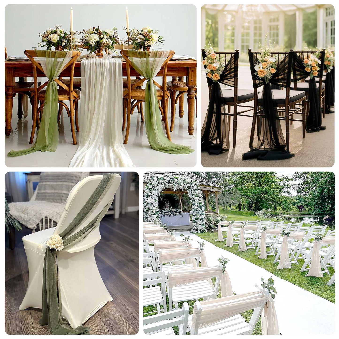Mauve and blush sheer chair drapes with 9ft shimmer sashes.