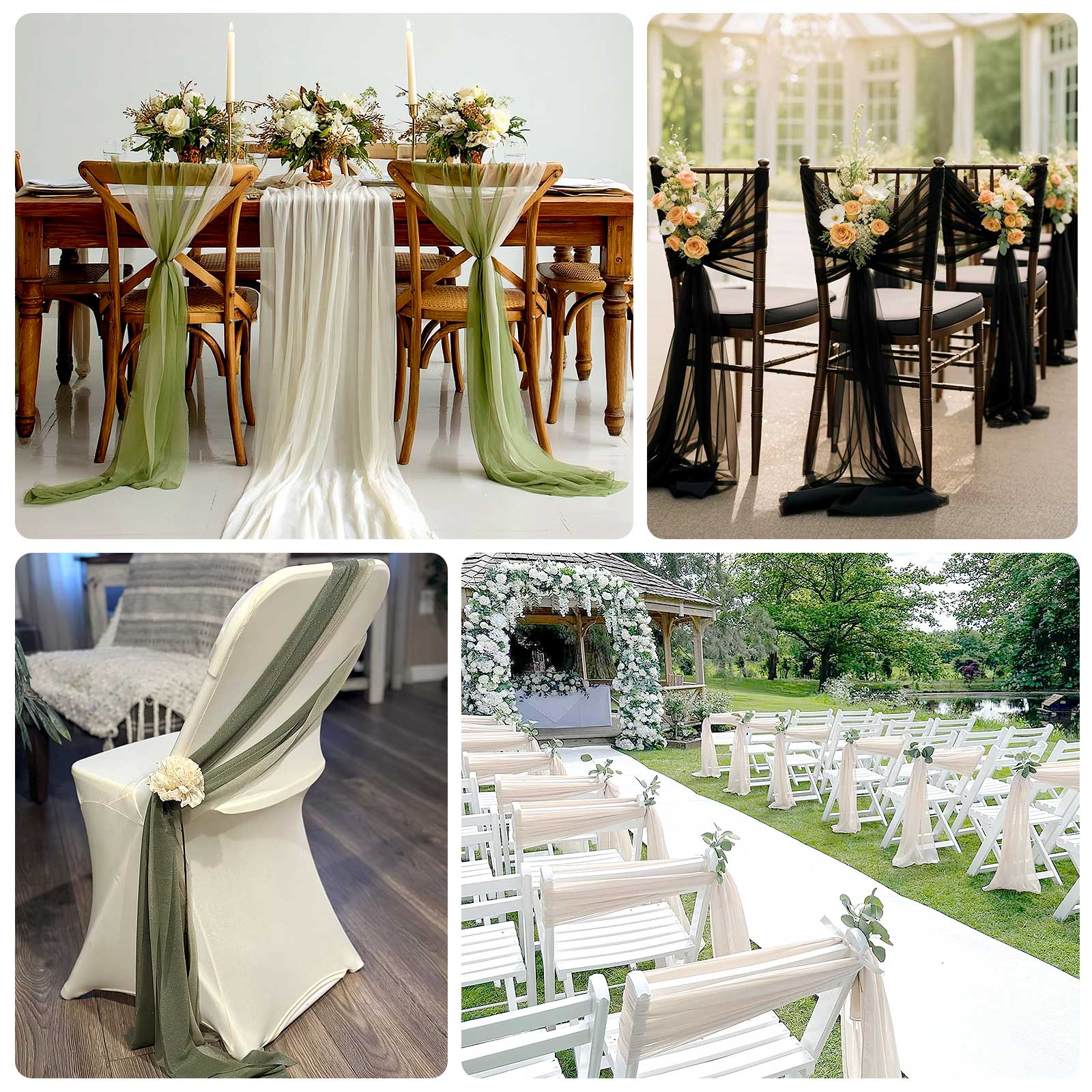 Mauve and blush sheer chair drapes with 9ft shimmer sashes.