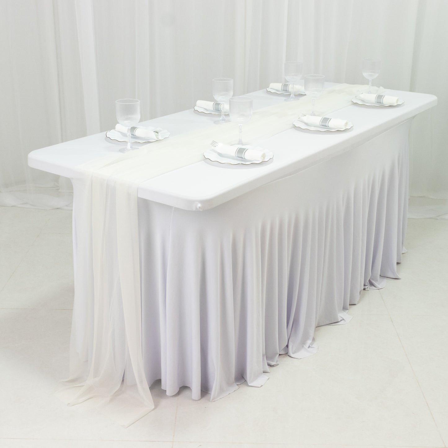 20-Pack 9ft Sheer Table Runners – Ivory Shimmer Sheer Drapes, Wrinkle-Free