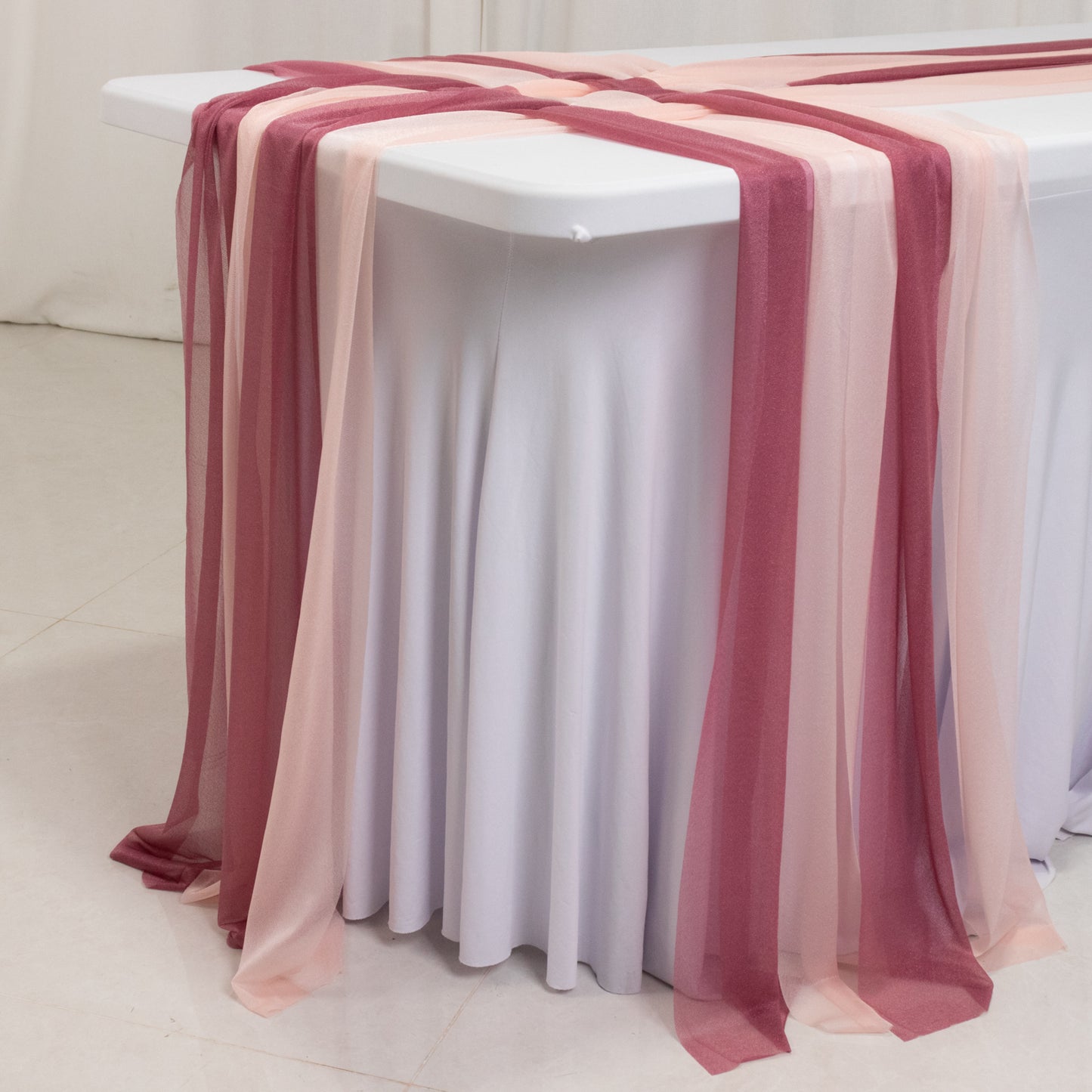 20-Pack 9ft Sheer Table Runners – Mauve/Blush Shimmer Sheer Drapes, Wrinkle-Free