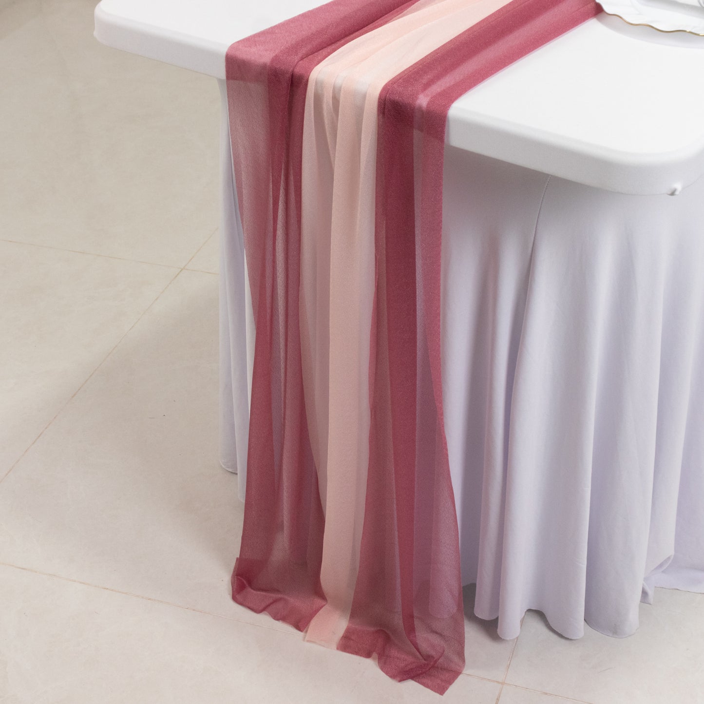 20-Pack 9ft Sheer Table Runners – Mauve/Blush Shimmer Sheer Drapes, Wrinkle-Free