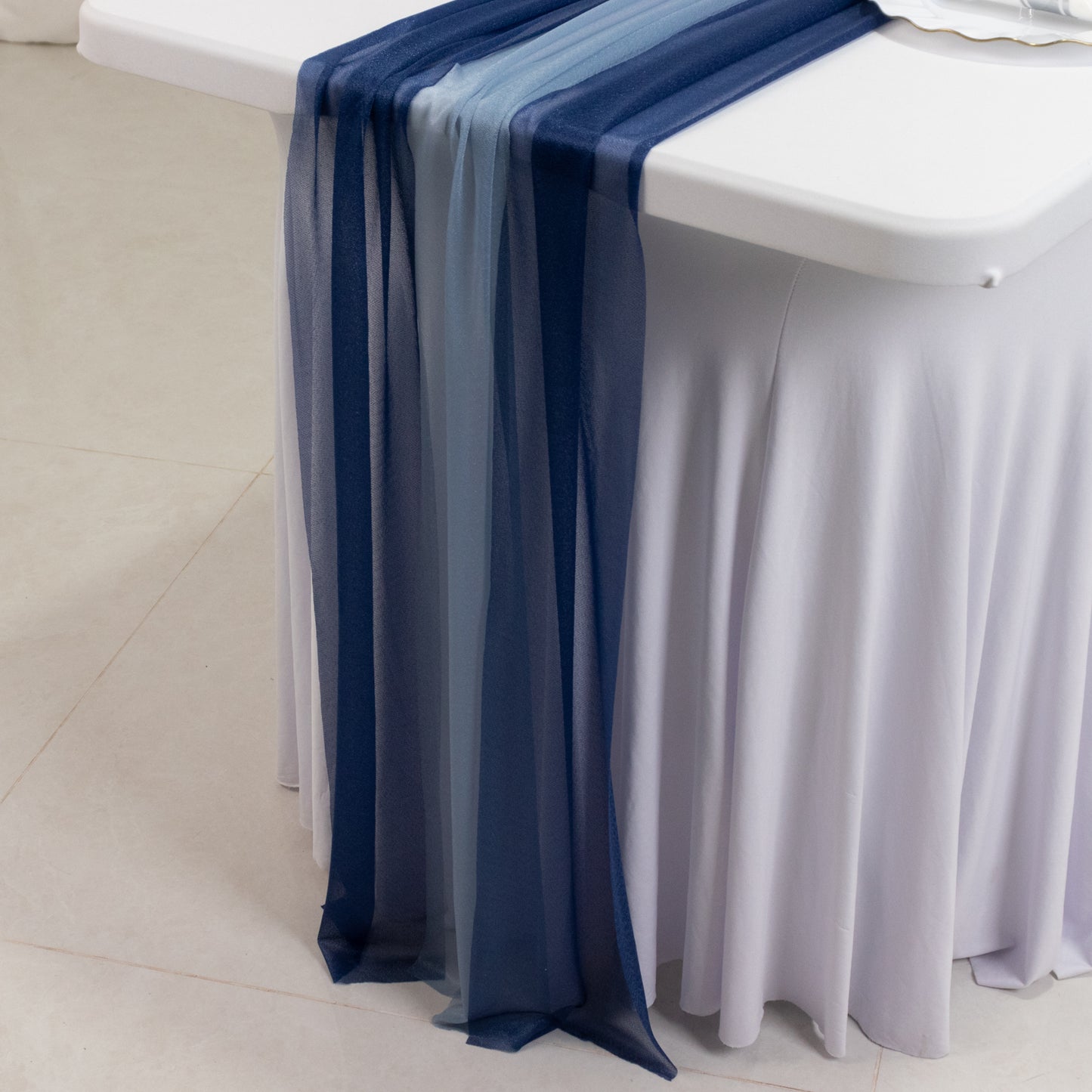 20-Pack 9ft Sheer Table Runners – Navy Blue/Dusty Blue Shimmer Sheer Drapes, Wrinkle-Free