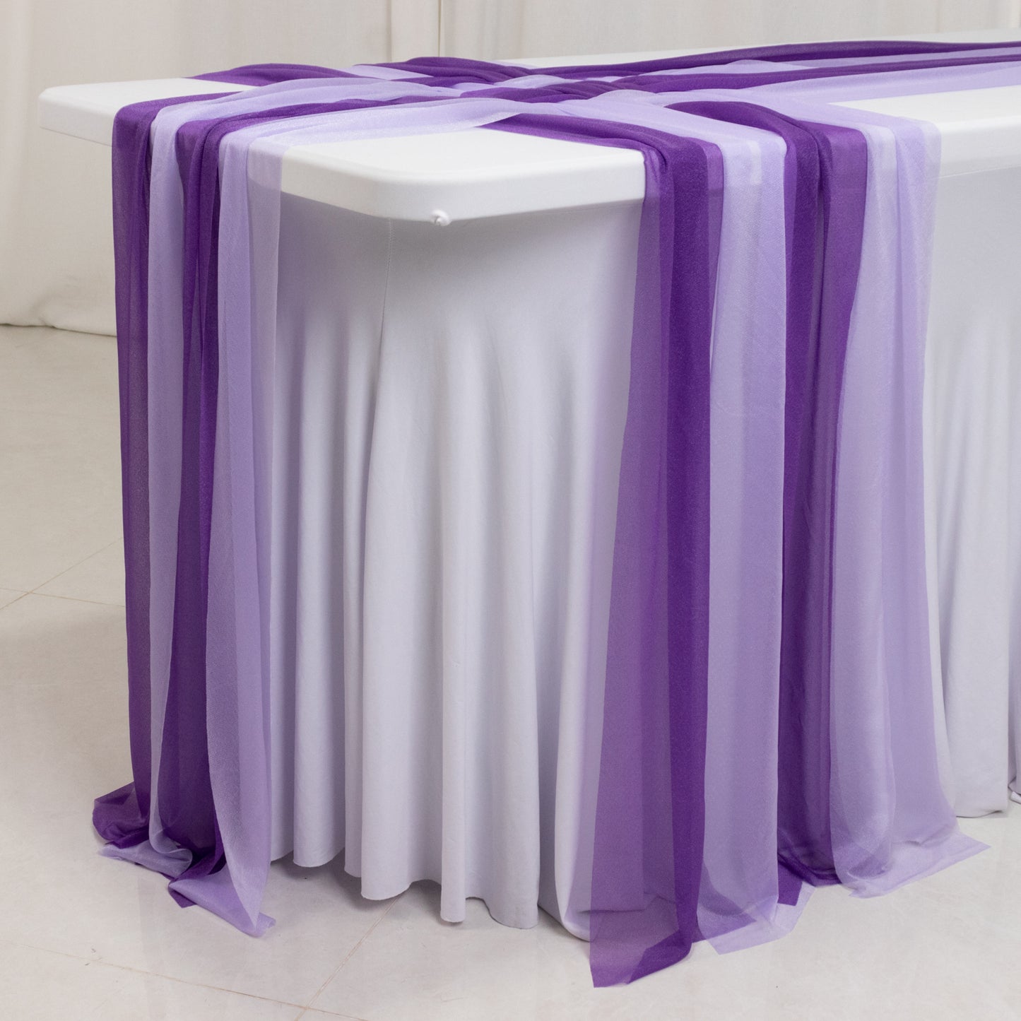 20-Pack 9ft Sheer Table Runners – Purple/Lavender Lilac Shimmer Sheer Drapes, Wrinkle-Free