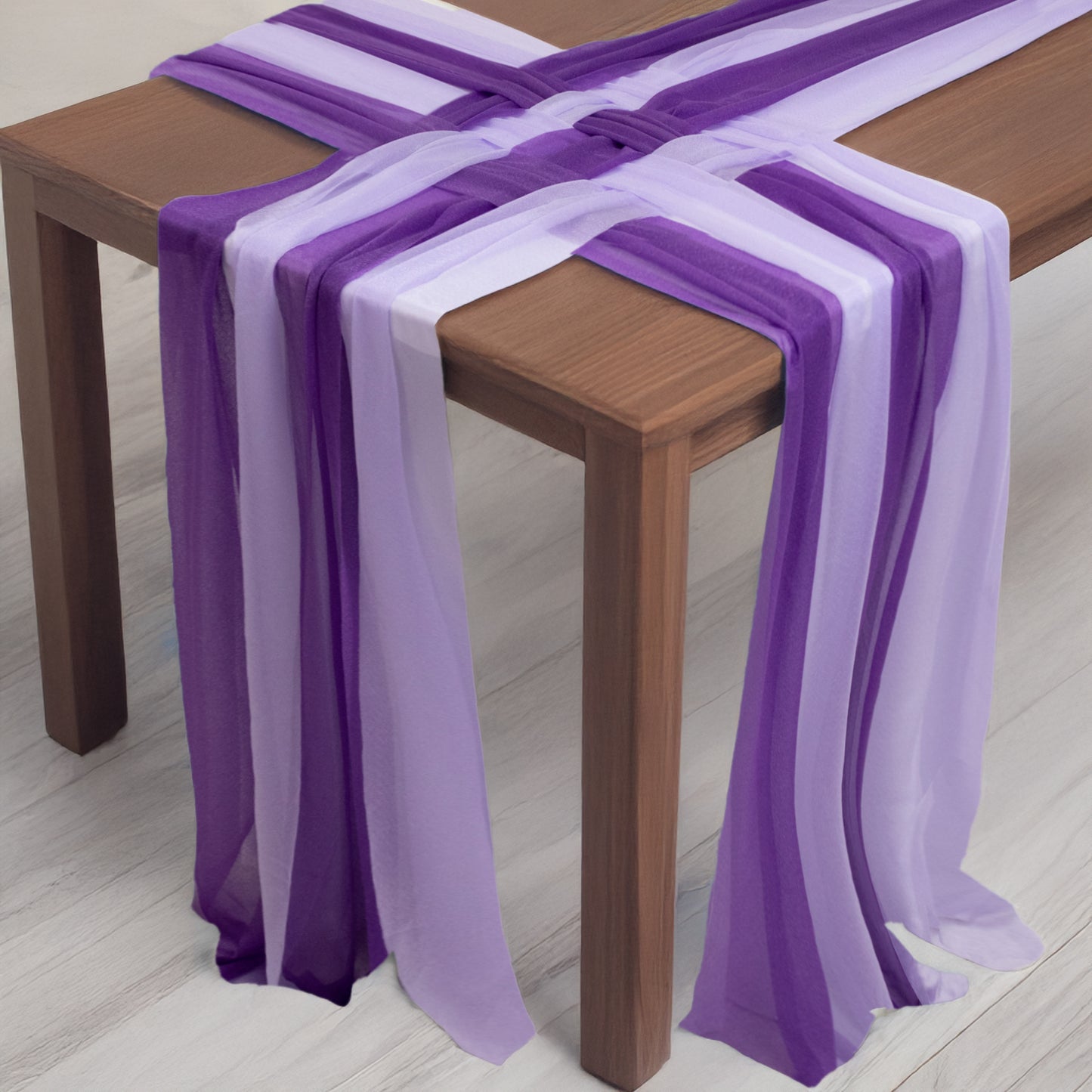 20-Pack 9ft Sheer Table Runners – Purple/Lavender Lilac Shimmer Sheer Drapes, Wrinkle-Free