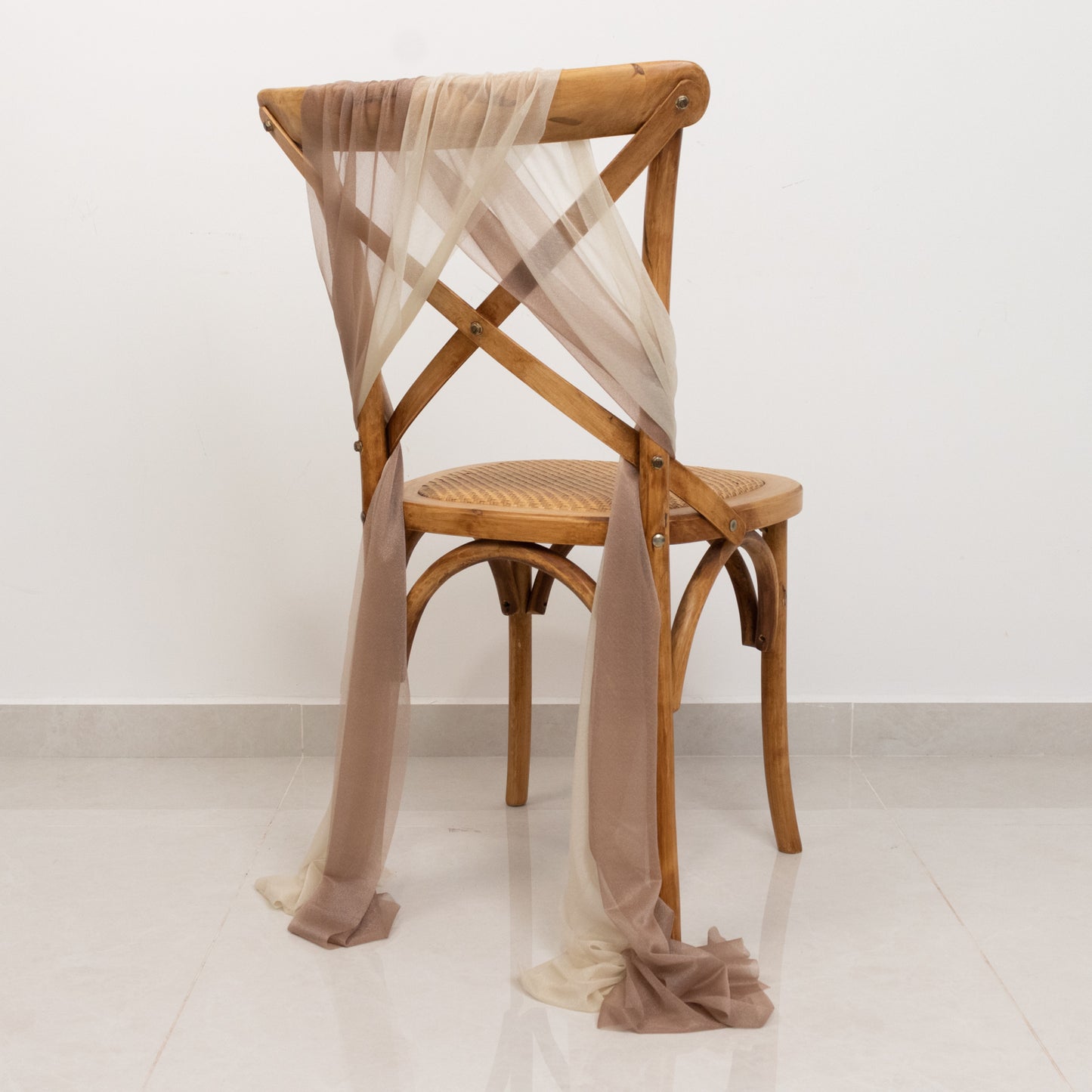 20-Pack Sheer Chair Drape Decor in Taupe and Beige – 9ft Shimmer Sash, Wrinkle-Free