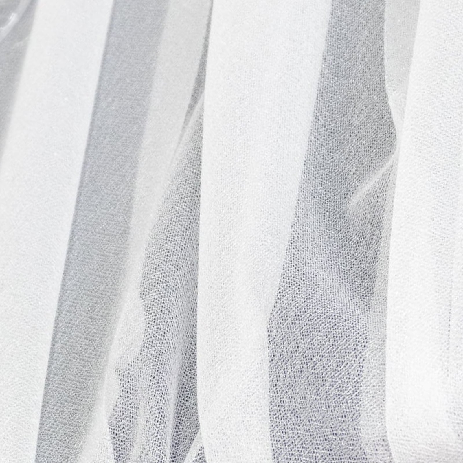White sheer chair drape decor with shimmer sash, wrinkle-free fabric.