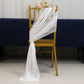 White sheer chair drape decor with 9ft shimmer sash on a gold chair.