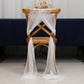 White sheer chair drape decor with 9ft shimmer sash, wrinkle-free design.