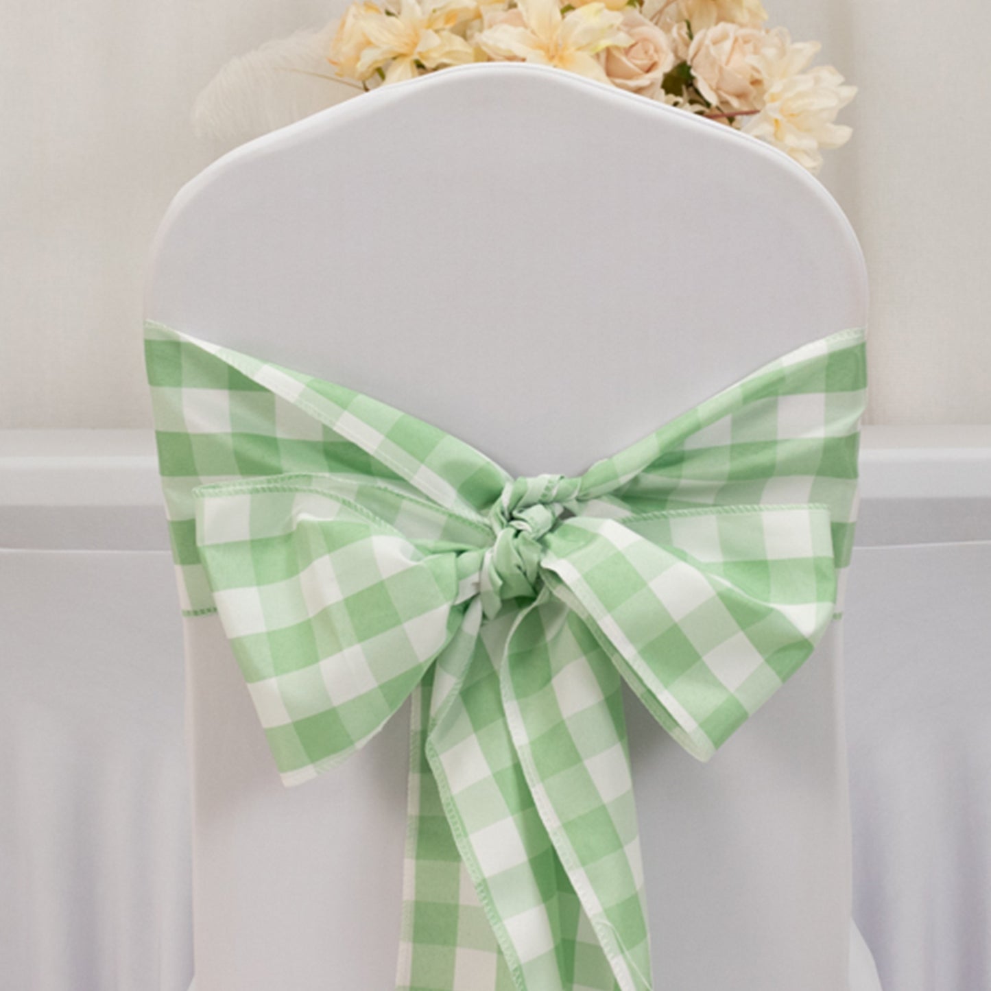 5 Pack 6"x108" Sage Green White Buffalo Plaid Checkered Chair Sashes