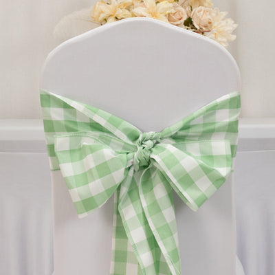 Transform Your Seating with White Sage Green Buffalo Plaid Chair Sashes