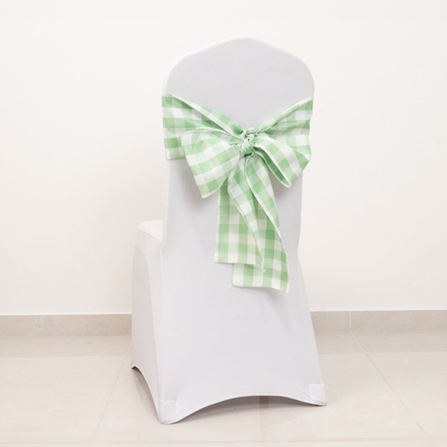 5 Pack 6"x108" Sage Green White Buffalo Plaid Checkered Chair Sashes