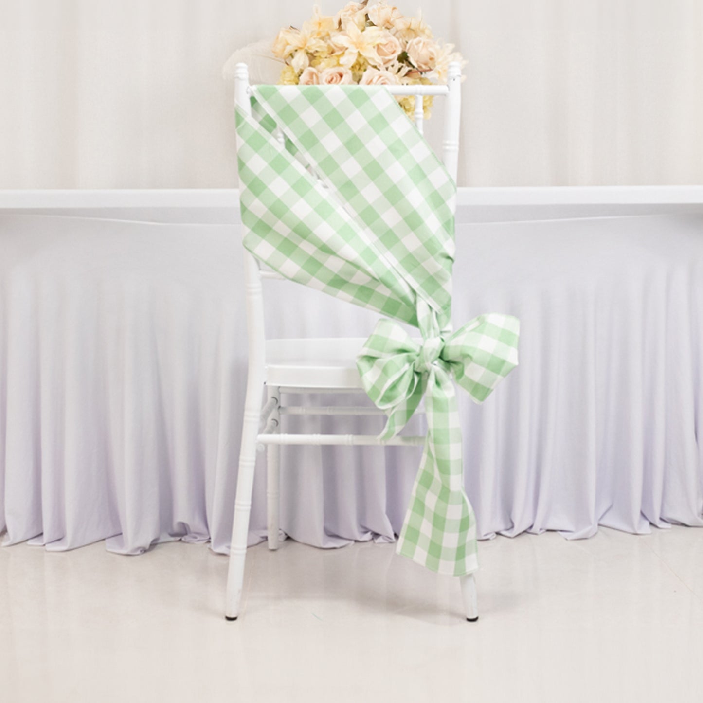 5 Pack 6"x108" Sage Green White Buffalo Plaid Checkered Chair Sashes