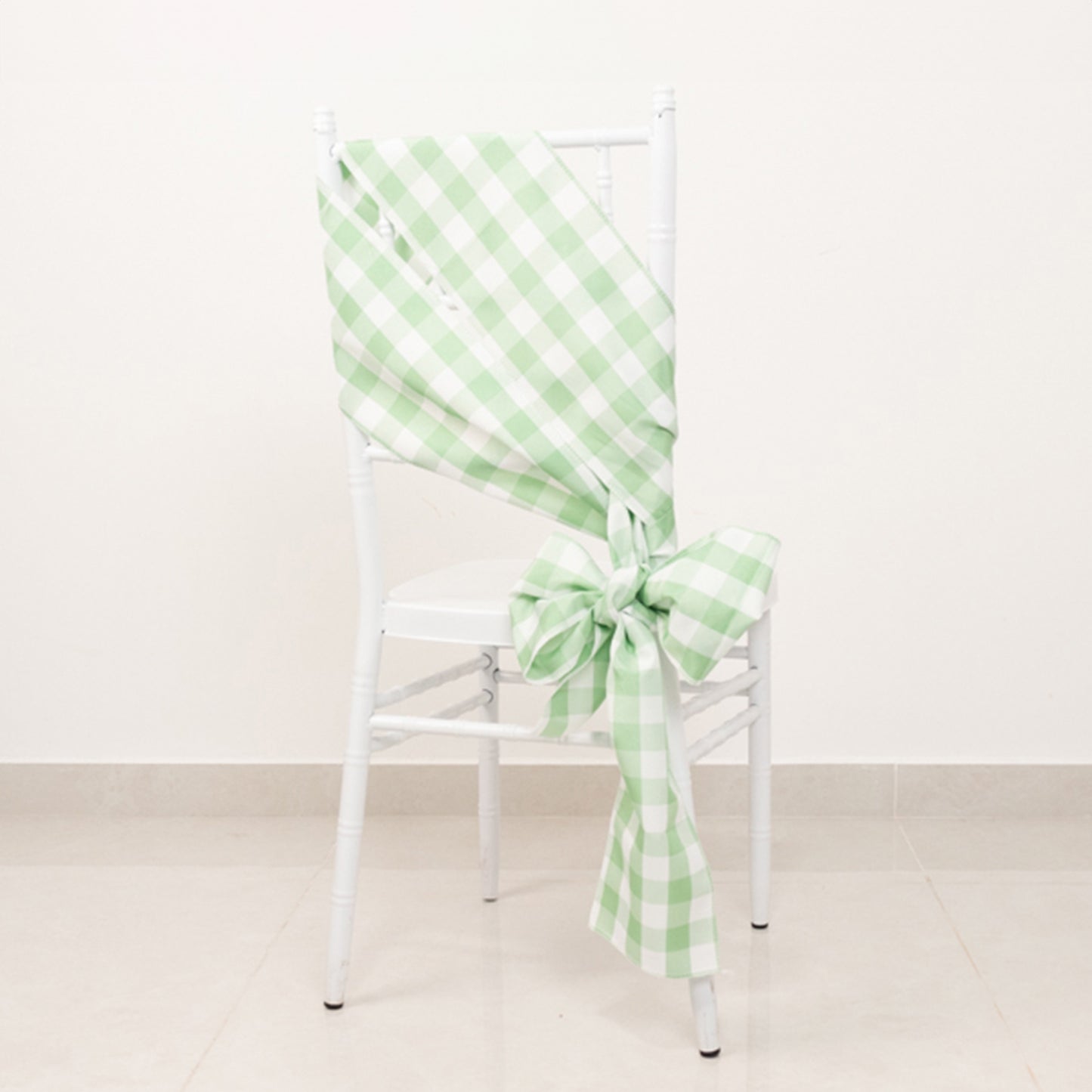 5 Pack 6"x108" Sage Green White Buffalo Plaid Checkered Chair Sashes