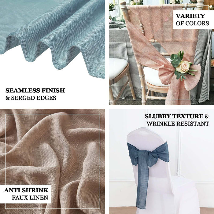 Charcoal gray linen chair sashes with slubby texture, wrinkle resistant.