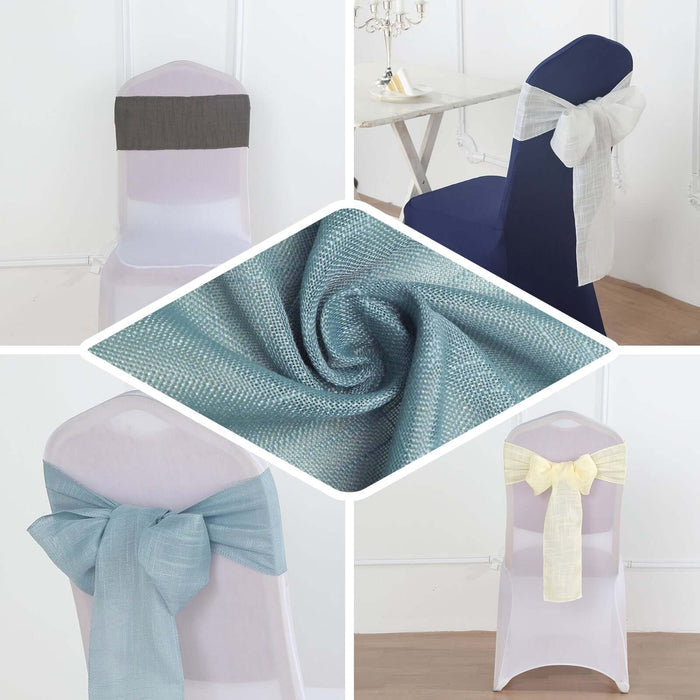 Ivory linen chair sashes with slubby texture, wrinkle resistant, pack of 5.
