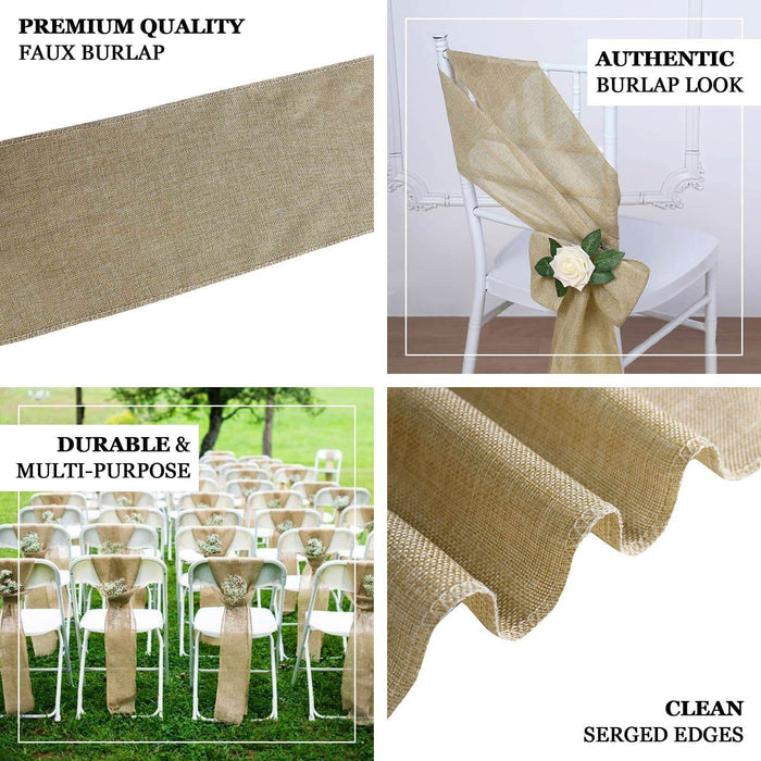 5 Pack | Sage Green Jute Faux Burlap Chair Sashes, Boho Chic Linen Decor - 6"x108"