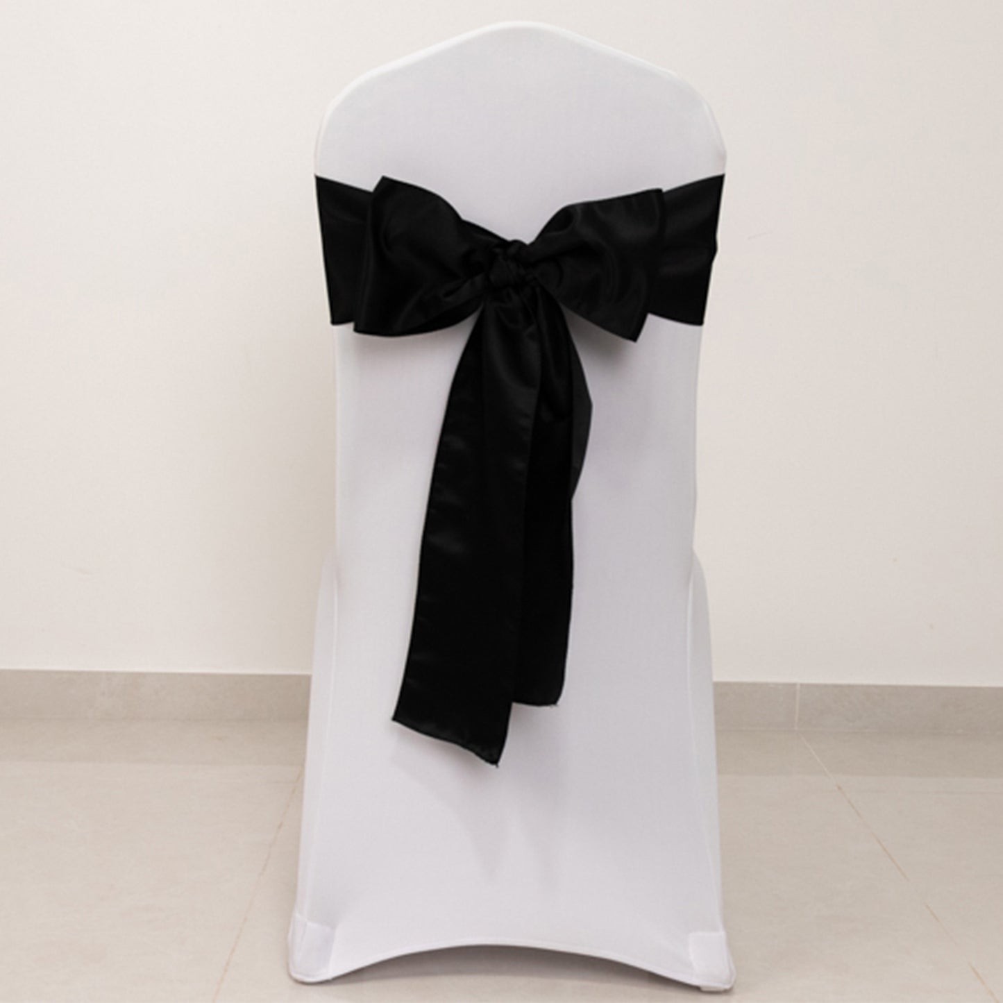 5 Pack Black Lamour Satin Chair Sashes, Chair Bows - 6"x106"